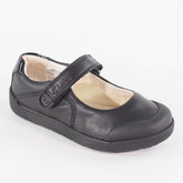 Girls Clarks Lilfolkbud Black Leather Leader Single Strap School Walking Shoes